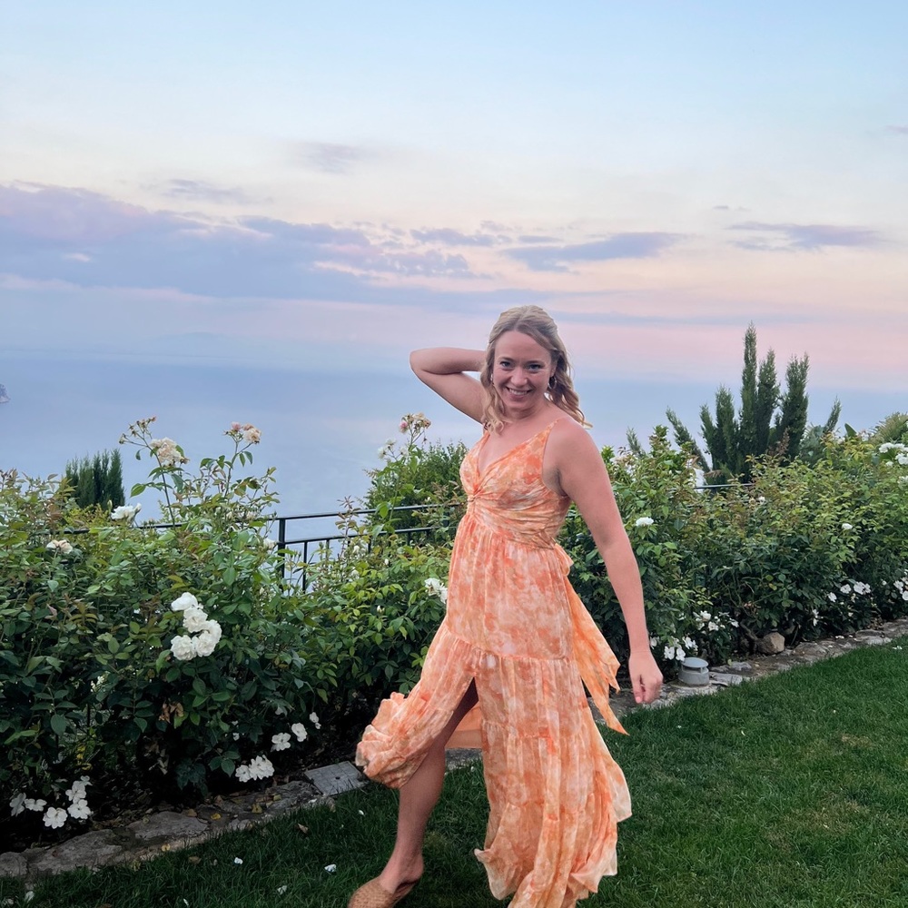 Astr Orange Tie-Dye Midi Dress